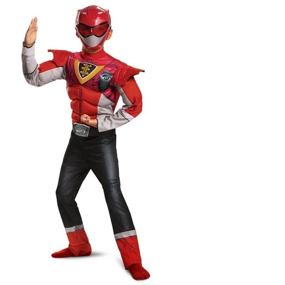 Power Rangers Red Ranger Beast Halloween Costume 4/6 Muscle Jumpsuit & Mask Boys - Picture 1 of 6
